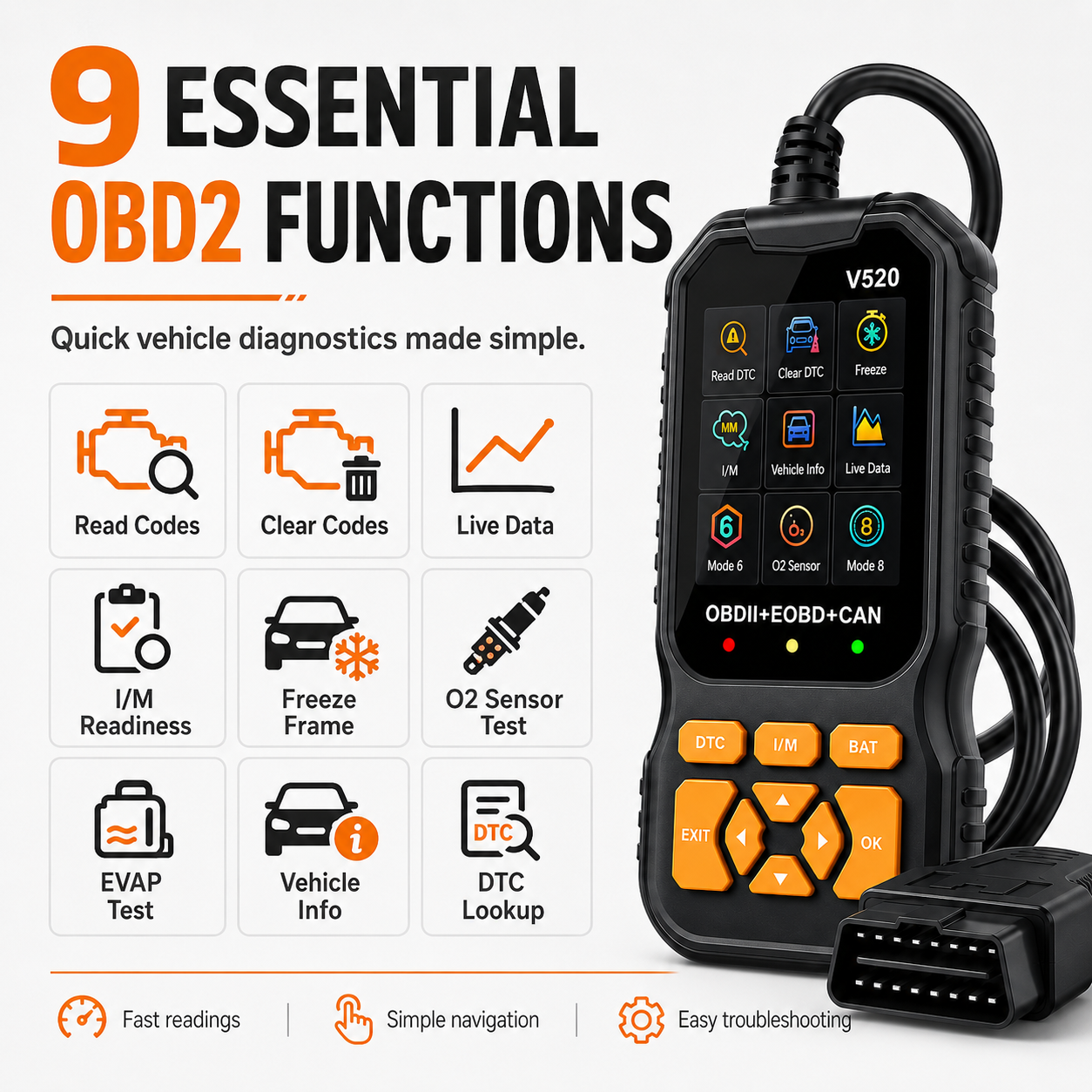 🥳OFERTA ESPECIAL 2026🥳🔧 Escáner OBD2 profesional: lee y borra los códigos de error, los datos en tiempo real y el estado de conformidad I/M. Funciona en coches fabricados a partir de 1996. 🛠️✨