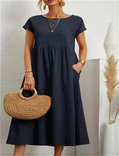 💝 Vestido holgado sin mangas de algodón con bolsillos y color liso