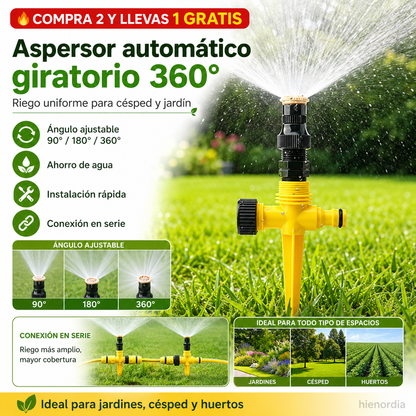 🏡🔥COMPRA 2 LLEVA 1 GRATIS 360°🔥 Aspersor de Césped Automático Giratorio