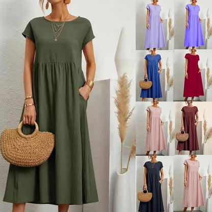 💝 Vestido holgado sin mangas de algodón con bolsillos y color liso