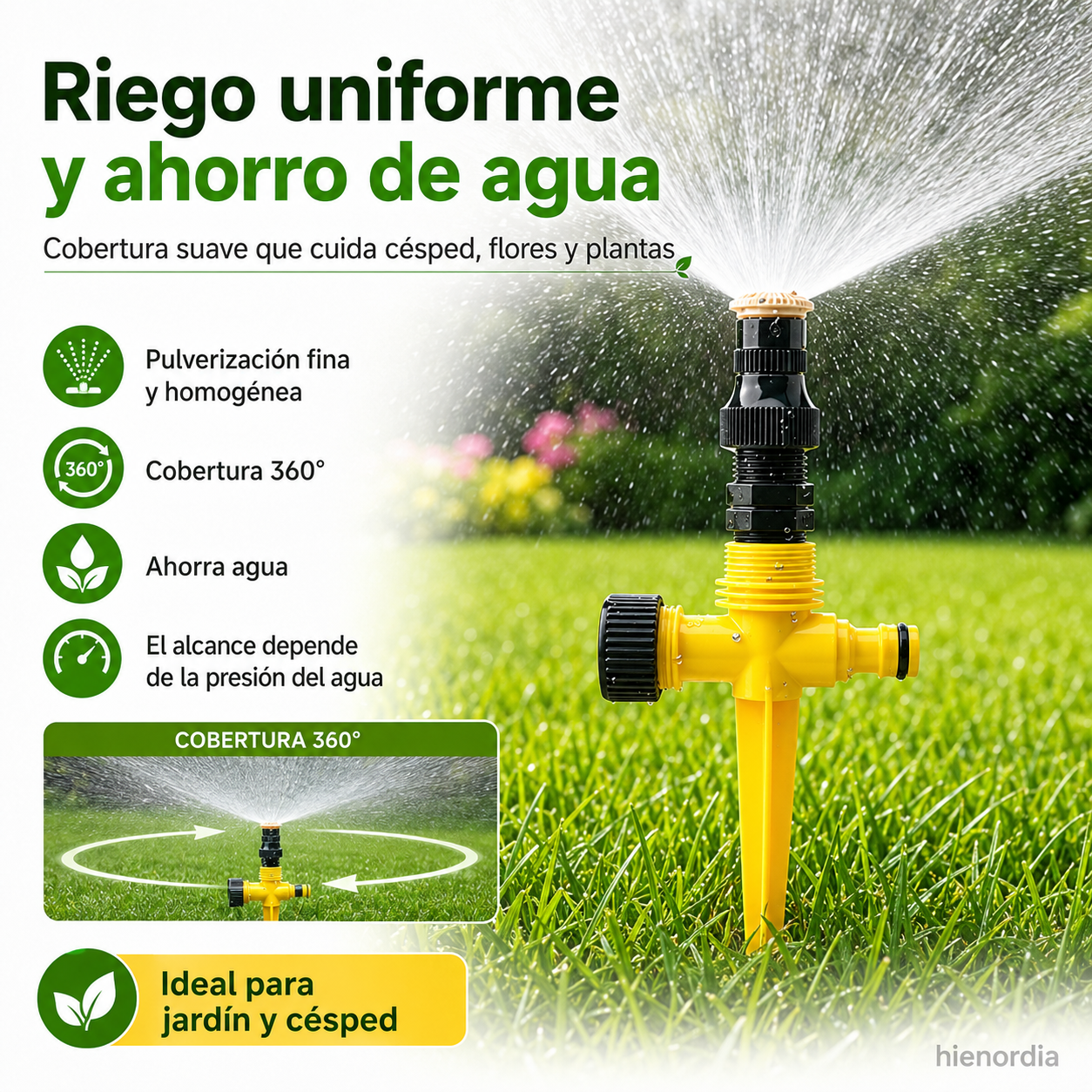 🏡🔥COMPRA 2 LLEVA 1 GRATIS 360°🔥 Aspersor de Césped Automático Giratorio
