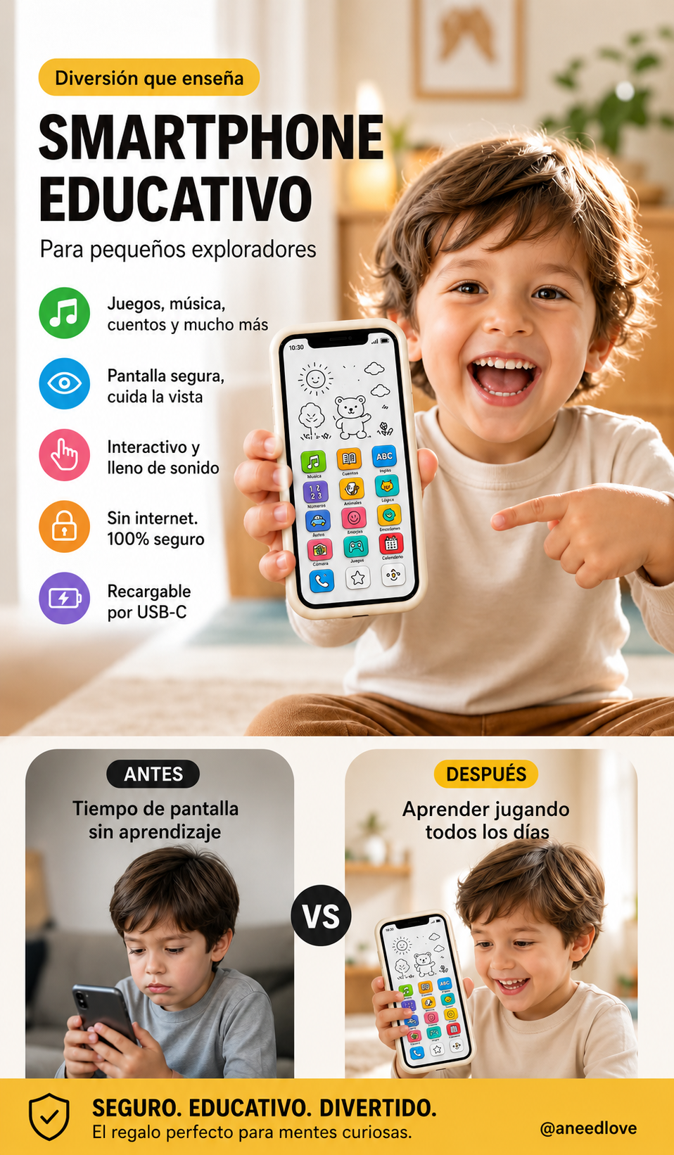 📱 50% DESCUENTO – Teléfono inteligente educativo para niños | Didáctico, respetuoso con la vista e ideal para el aprendizaje temprano ✨👶