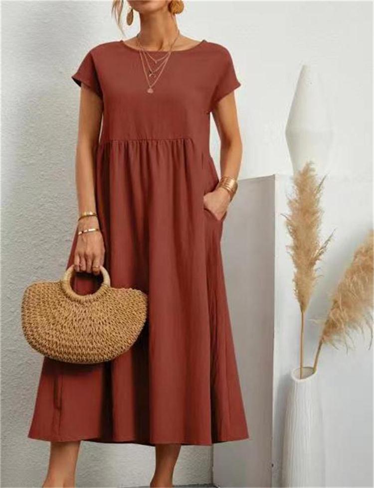 💝 Vestido holgado sin mangas de algodón con bolsillos y color liso