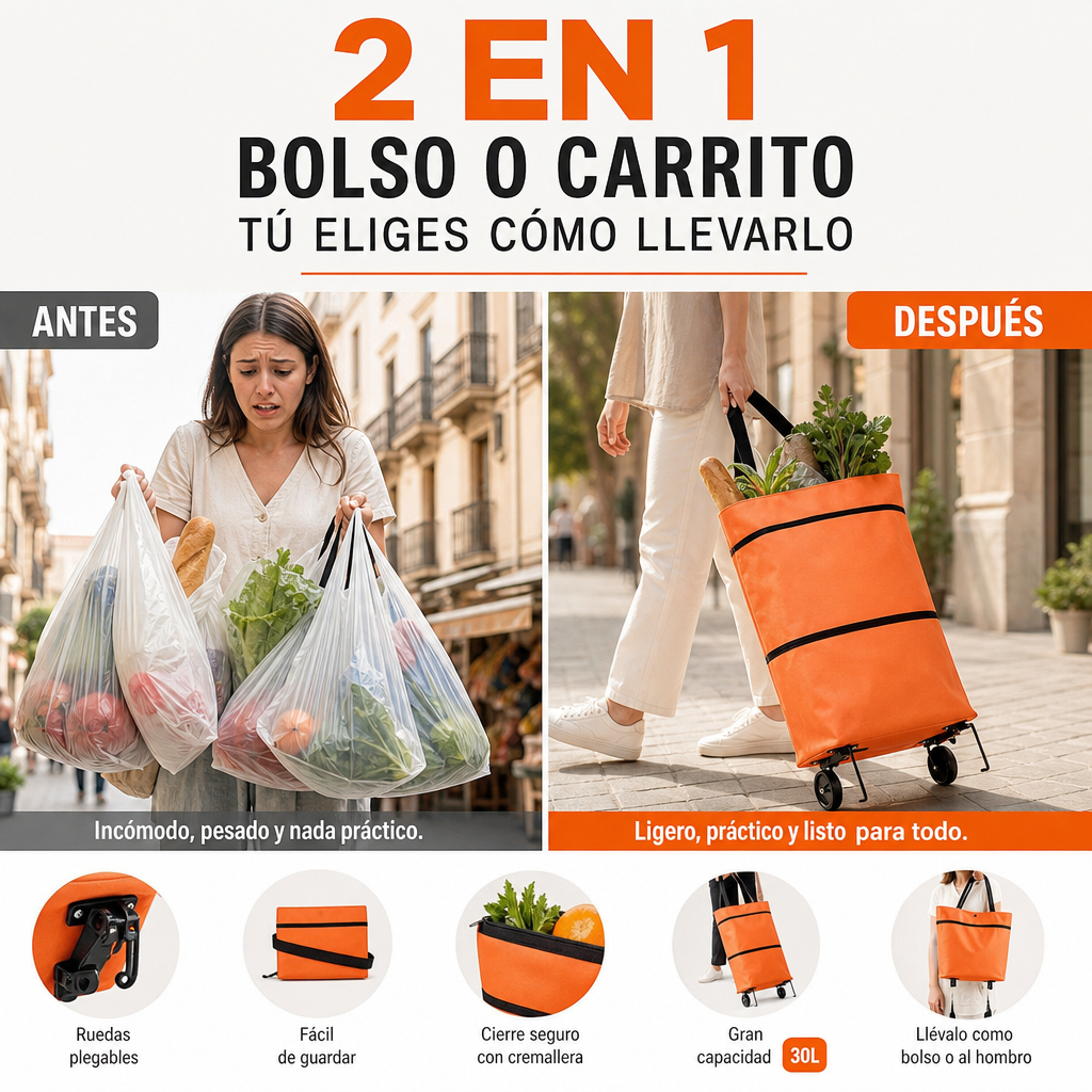 🛒🔥 ¡50% DE DESCUENTO! Carro de la compra plegable 2 en 1 – Práctico, ligero y resistente – Perfecto para la compra diaria, el mercado o el hogar 🥰✨