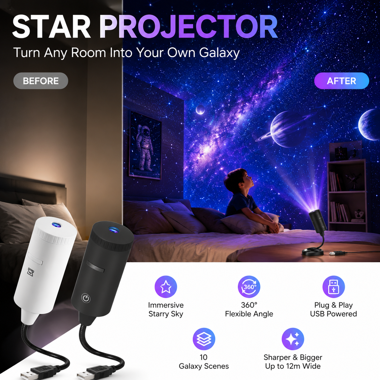 📢Comprar 2 Descuento 20%✨ Proyector HD de Estrellas Plug-and-Play 🌟🥳 Más de 50.000 usuarios satisfechos