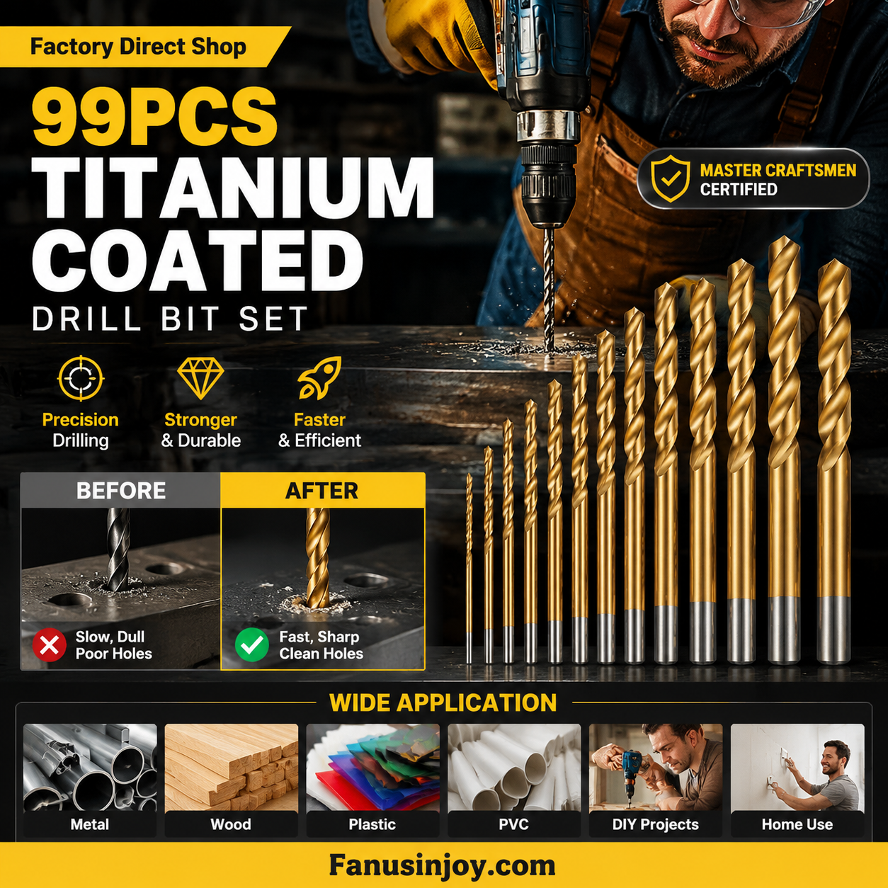 ¡50% DE DESCUENTO POR TIEMPO LIMITADO! 🔥 🔧 ¡La herramienta de alta eficiencia favorita de los artesanos expertos! Oferta directa de fábrica - Juego de brocas con recubrimiento de titanio de 99 piezas