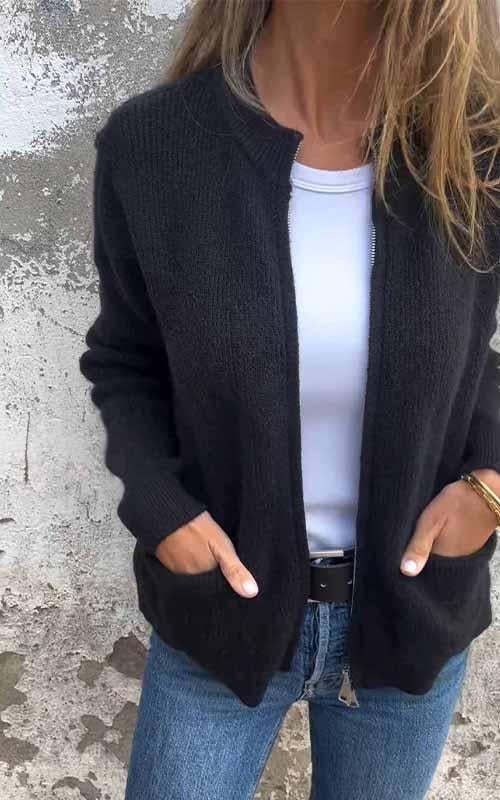 ⏳Spécial à durée limitée⏰Veste tricotée à col rond et fermeture éclair🧥