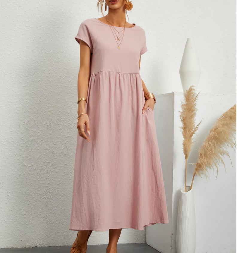 💝 Vestido holgado sin mangas de algodón con bolsillos y color liso