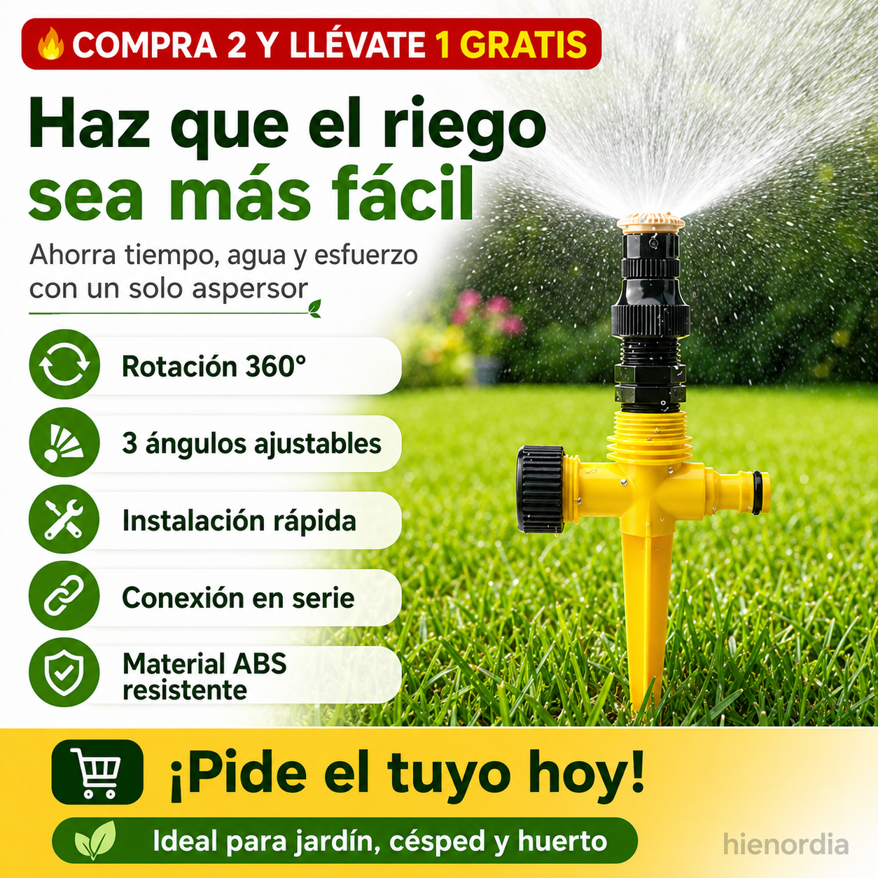 🏡🔥COMPRA 2 LLEVA 1 GRATIS 360°🔥 Aspersor de Césped Automático Giratorio