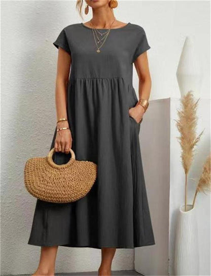 💝 Vestido holgado sin mangas de algodón con bolsillos y color liso