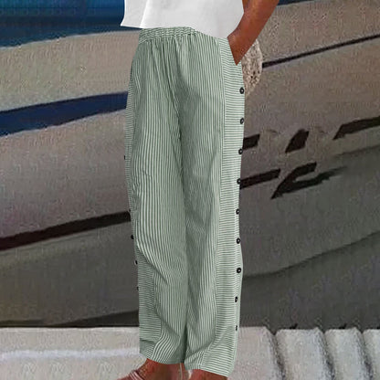 Pantalones Cómodos Azules Rayados con Bolsillos: Transpirables, Elegantes y Perfectos para el Verano