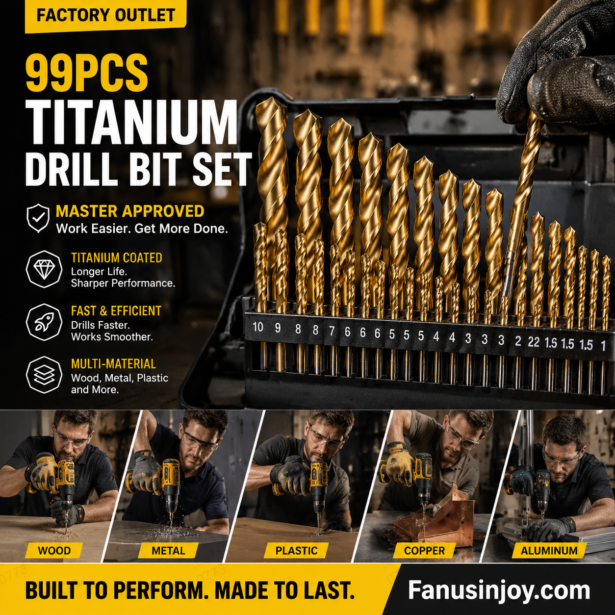 ¡50% DE DESCUENTO POR TIEMPO LIMITADO! 🔥 🔧 ¡La herramienta de alta eficiencia favorita de los artesanos expertos! Oferta directa de fábrica - Juego de brocas con recubrimiento de titanio de 99 piezas