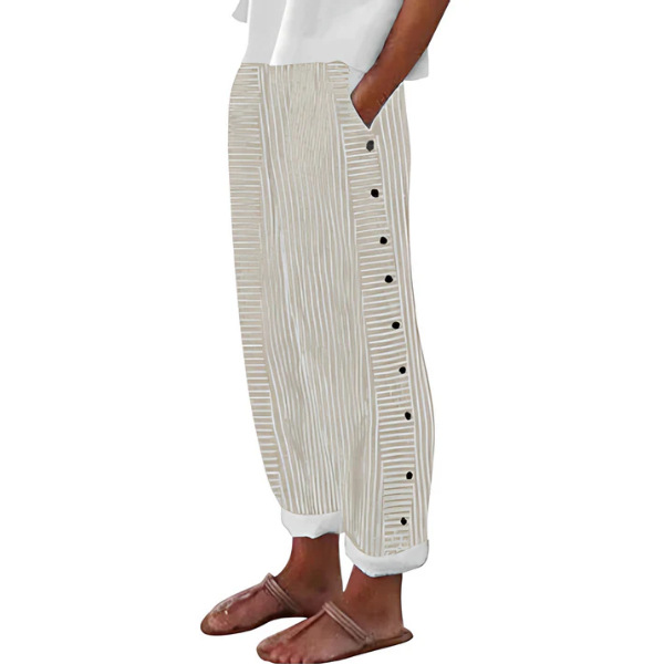 Pantalones Cómodos Azules Rayados con Bolsillos: Transpirables, Elegantes y Perfectos para el Verano