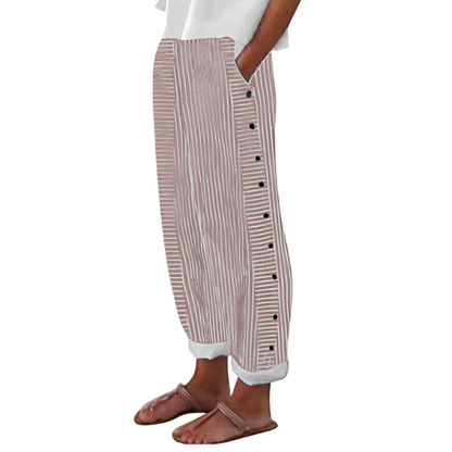 Pantalones Cómodos Azules Rayados con Bolsillos: Transpirables, Elegantes y Perfectos para el Verano
