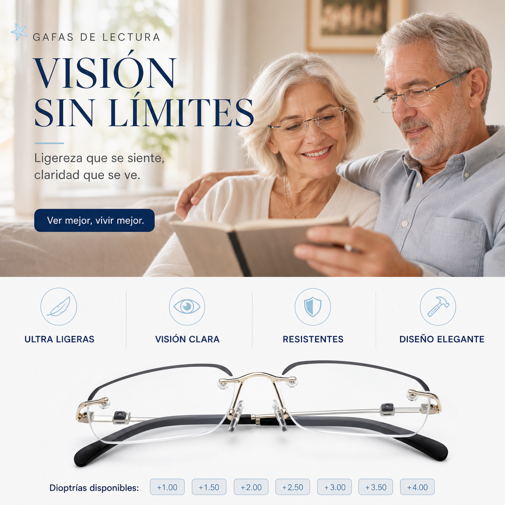 🔥¡50% DE DESCUENTO! 🔍 Gafas sin montura con filtro de luz azul | Tecnología avanzada de filtrado de luz azul · 👓 Elegante diseño sin montura · Perfectas tanto para ocasiones informales como profesionales