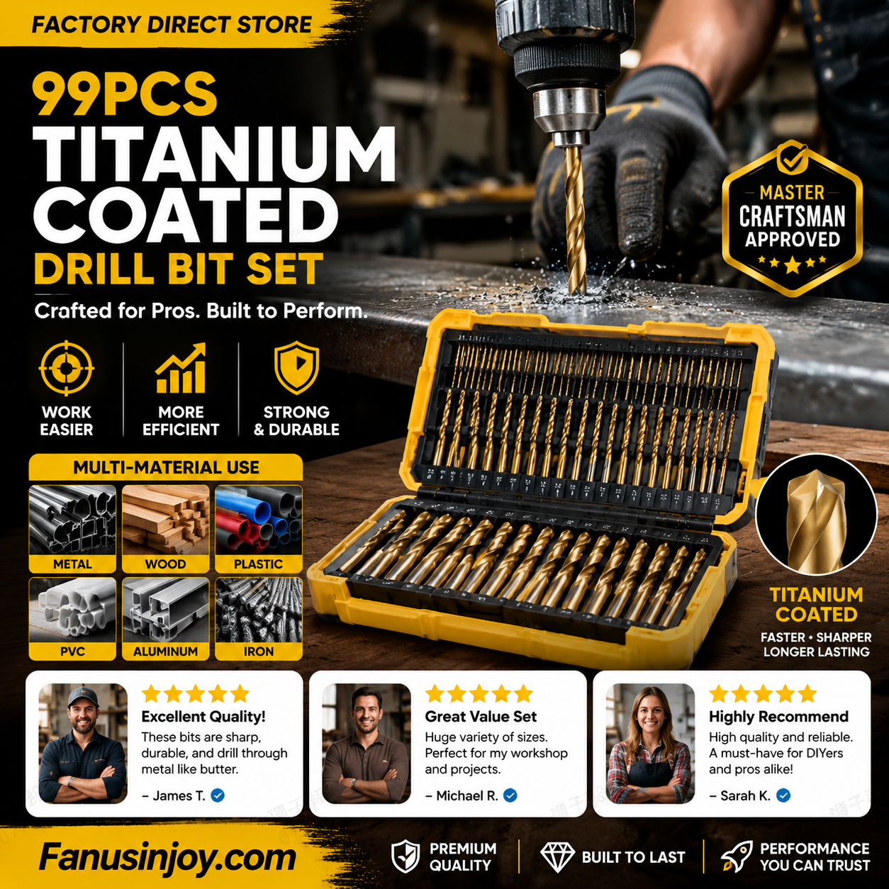 ¡50% DE DESCUENTO POR TIEMPO LIMITADO! 🔥 🔧 ¡La herramienta de alta eficiencia favorita de los artesanos expertos! Oferta directa de fábrica - Juego de brocas con recubrimiento de titanio de 99 piezas