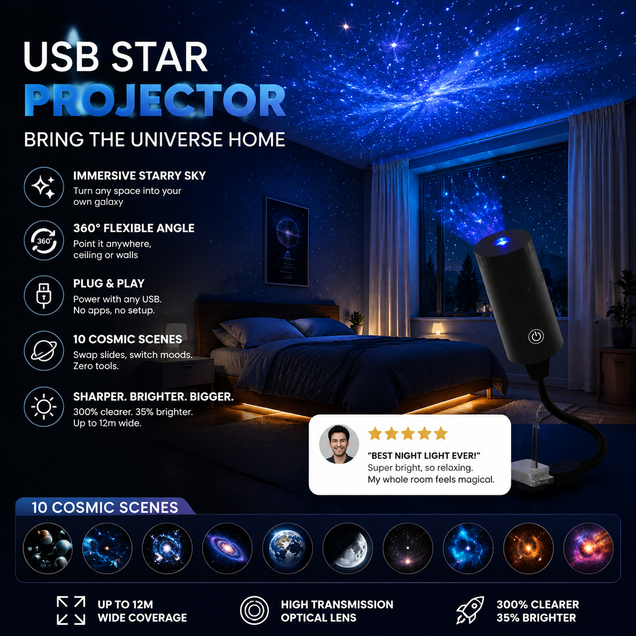 📢Comprar 2 Descuento 20%✨ Proyector HD de Estrellas Plug-and-Play 🌟🥳 Más de 50.000 usuarios satisfechos