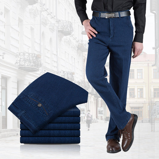 👖Jeans de Cintura Alta Rectos para Hombre | Elásticos, Holgados y Ligeros para Primavera-Verano ✨ Comodidad Todo el Día