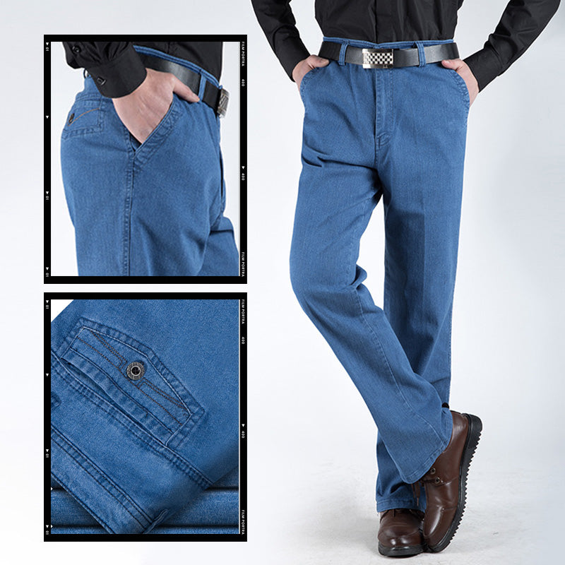 👖Jeans de Cintura Alta Rectos para Hombre | Elásticos, Holgados y Ligeros para Primavera-Verano ✨ Comodidad Todo el Día