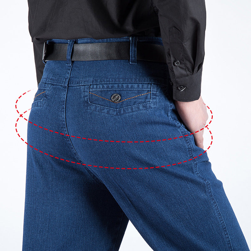 👖Jeans de Cintura Alta Rectos para Hombre | Elásticos, Holgados y Ligeros para Primavera-Verano ✨ Comodidad Todo el Día