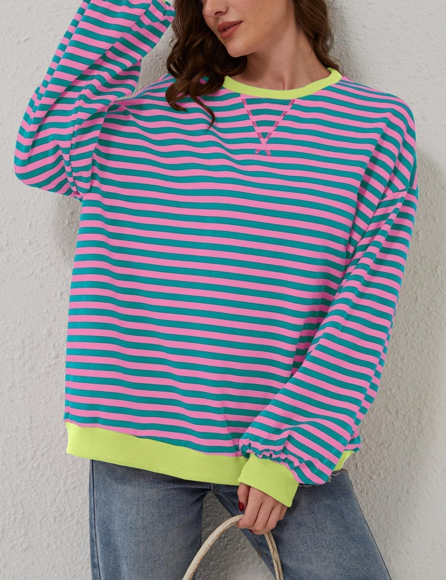 🔥2025 HOT SALE🔥Jersey de manga larga de rayas oversize para mujer