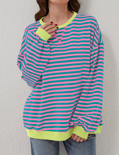 🔥2025 HOT SALE🔥Jersey de manga larga de rayas oversize para mujer