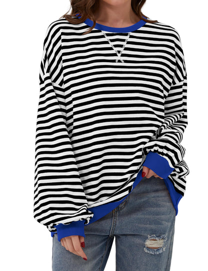 🔥2025 HOT SALE🔥Jersey de manga larga de rayas oversize para mujer