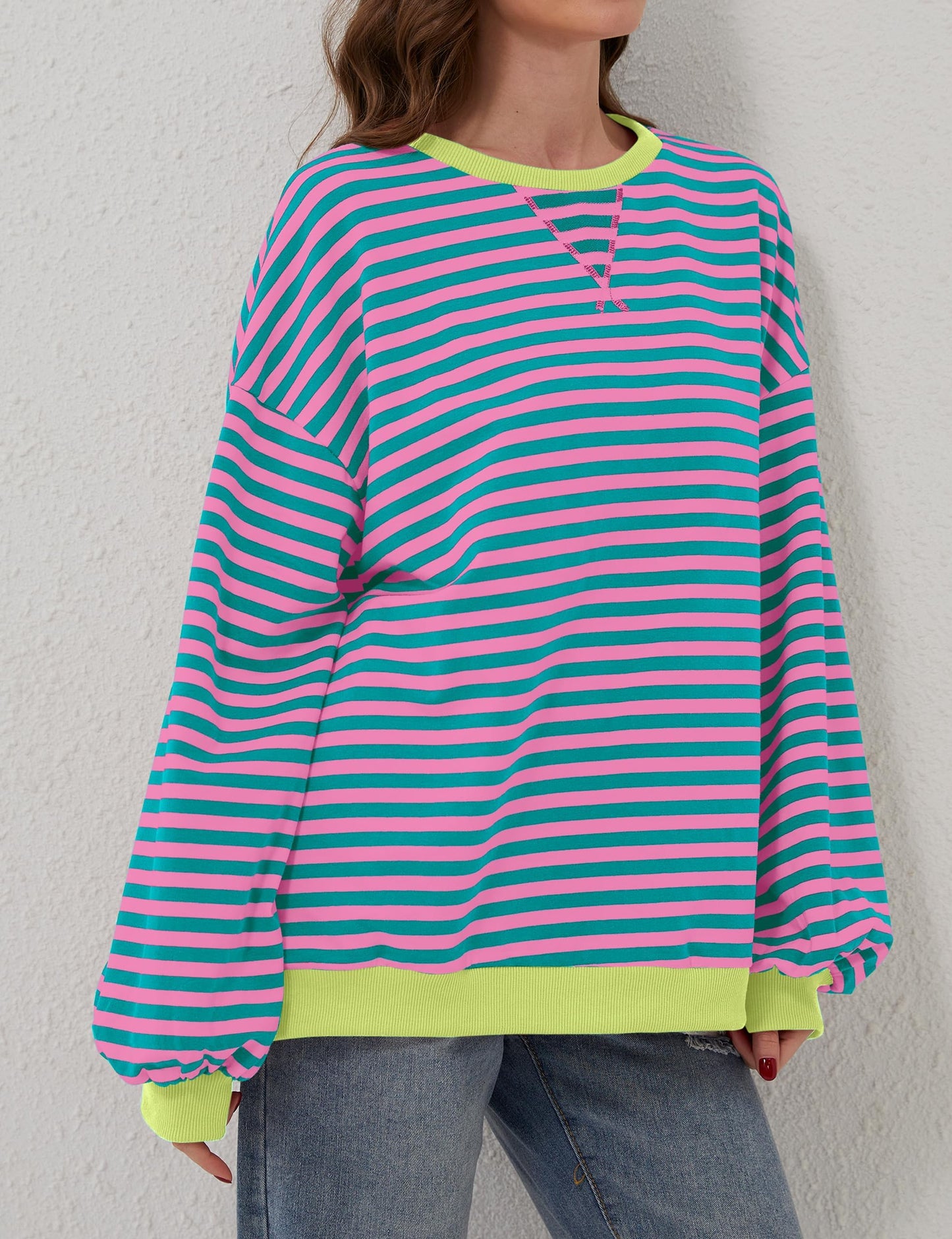 🔥2025 HOT SALE🔥Jersey de manga larga de rayas oversize para mujer