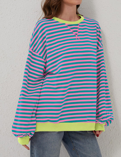 🔥2025 HOT SALE🔥Jersey de manga larga de rayas oversize para mujer