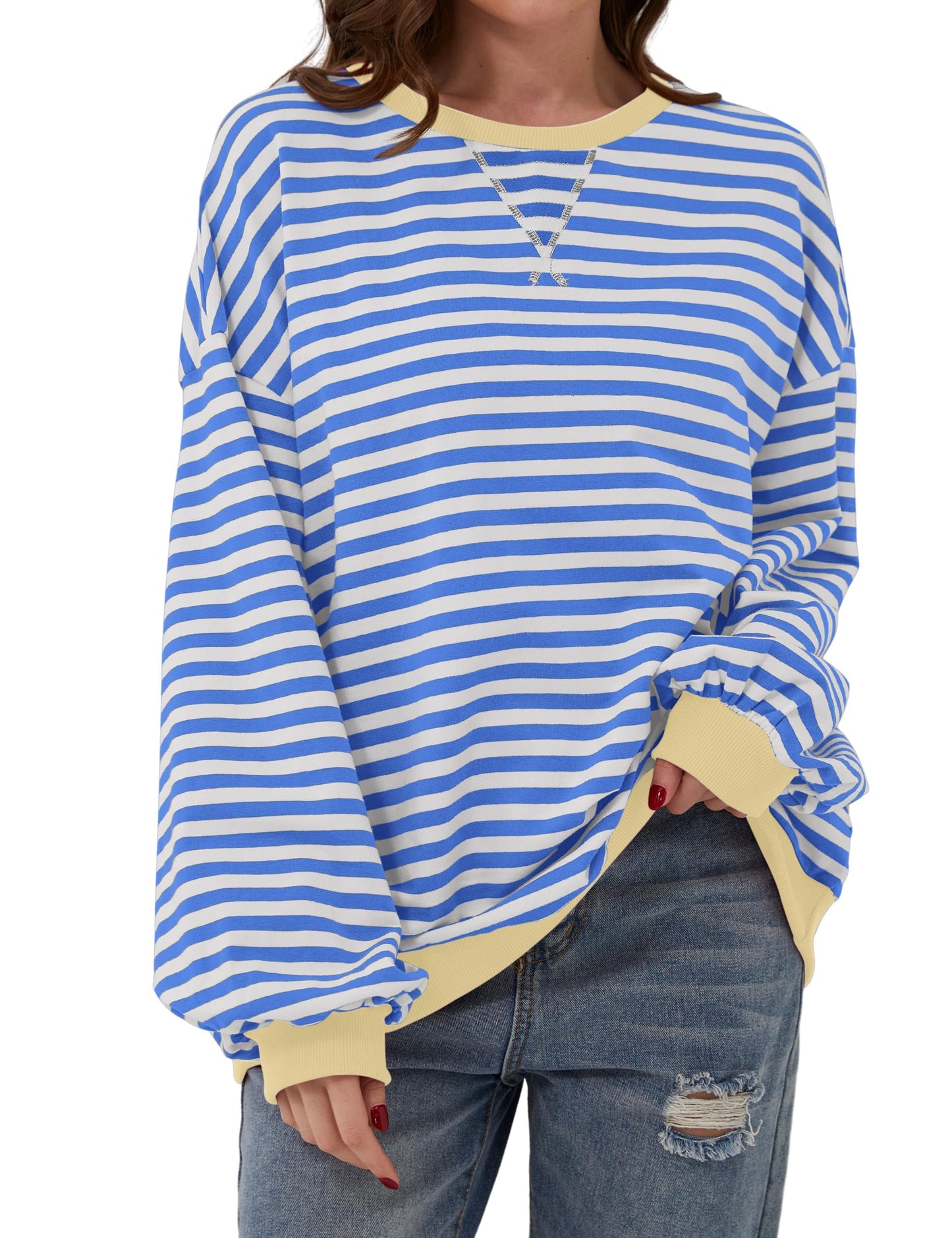 🔥2025 HOT SALE🔥Jersey de manga larga de rayas oversize para mujer