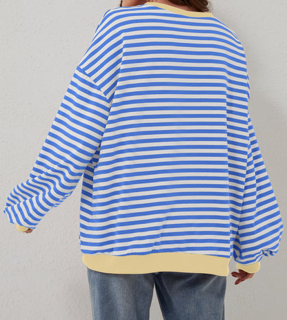 🔥2025 HOT SALE🔥Jersey de manga larga de rayas oversize para mujer