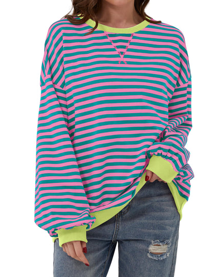 🔥2025 HOT SALE🔥Jersey de manga larga de rayas oversize para mujer
