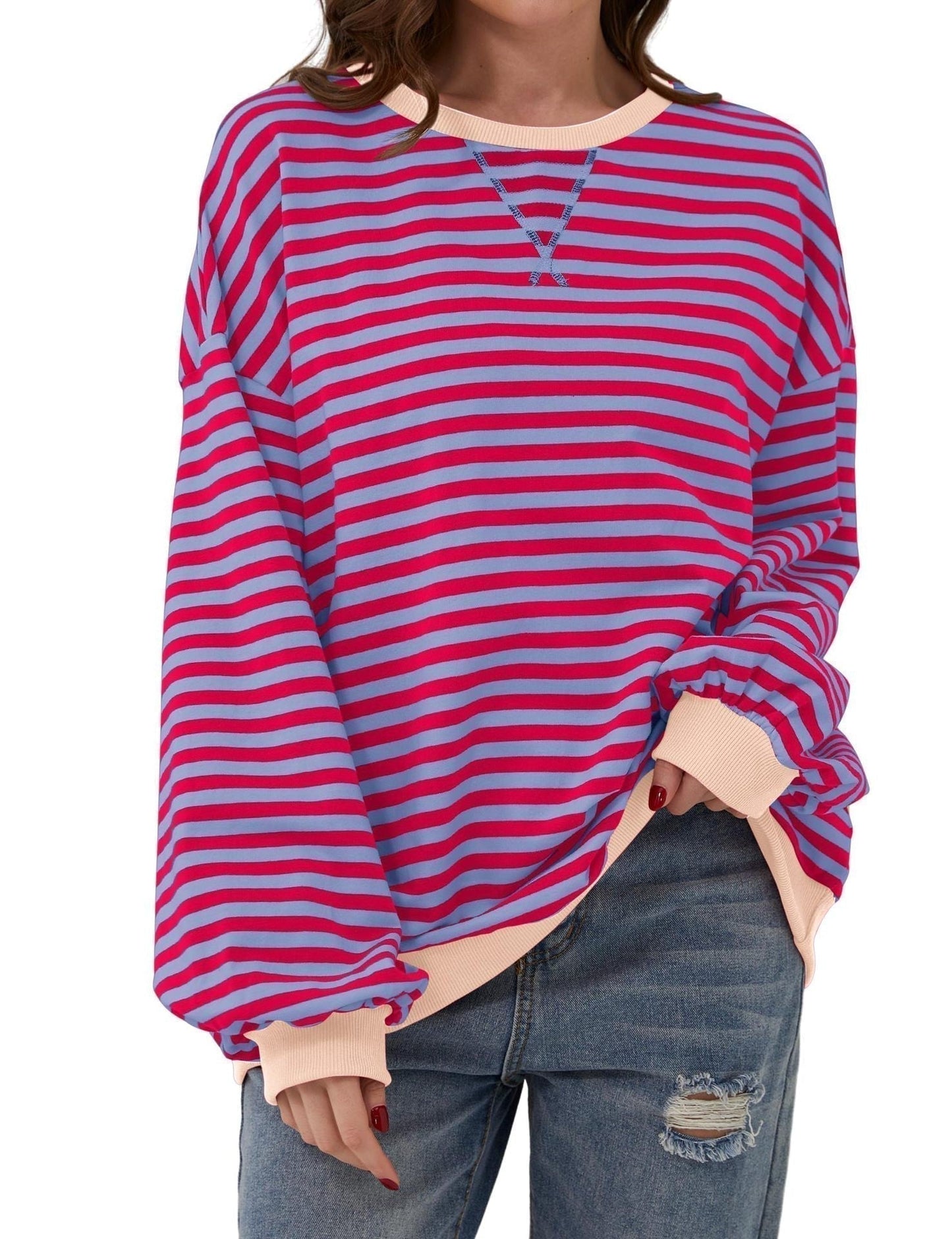 🔥2025 HOT SALE🔥Jersey de manga larga de rayas oversize para mujer