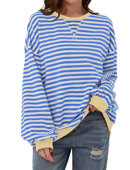 🔥2025 HOT SALE🔥Jersey de manga larga de rayas oversize para mujer