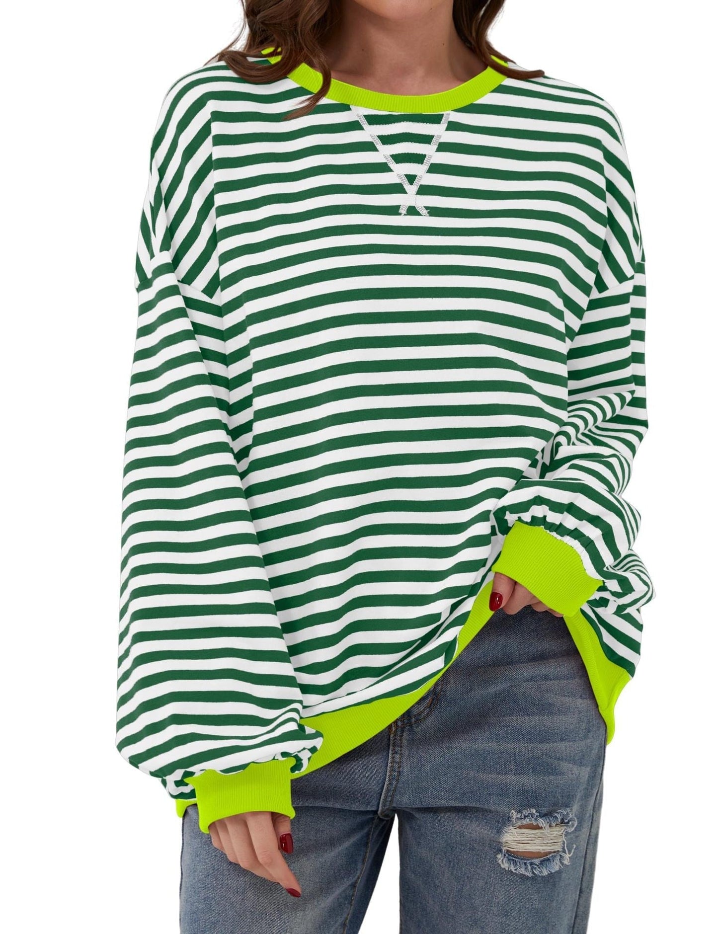 🔥2025 HOT SALE🔥Jersey de manga larga de rayas oversize para mujer