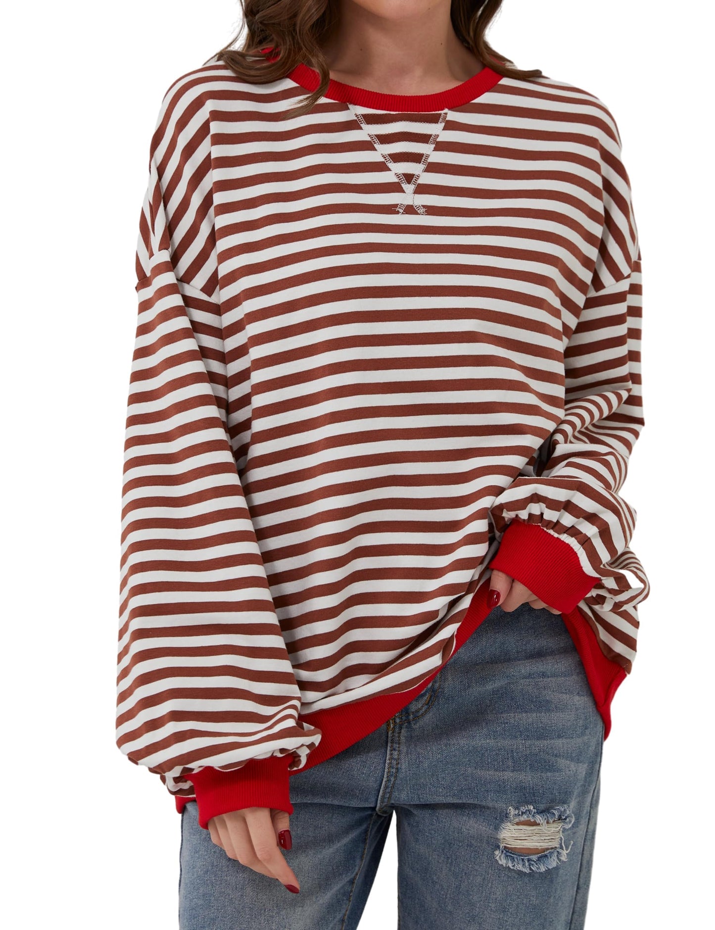 🔥2025 HOT SALE🔥Jersey de manga larga de rayas oversize para mujer