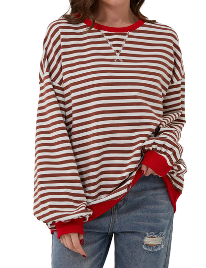 🔥2025 HOT SALE🔥Jersey de manga larga de rayas oversize para mujer