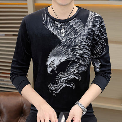 Camiseta de manga larga con estampado de águila para hombre
