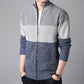 Men's Warm Color Block Full Zipper Turtleneck Sweater