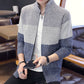 Men's Warm Color Block Full Zipper Turtleneck Sweater