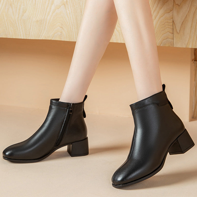 Elegantes botines de tacón grueso para mujer con forro de felpa