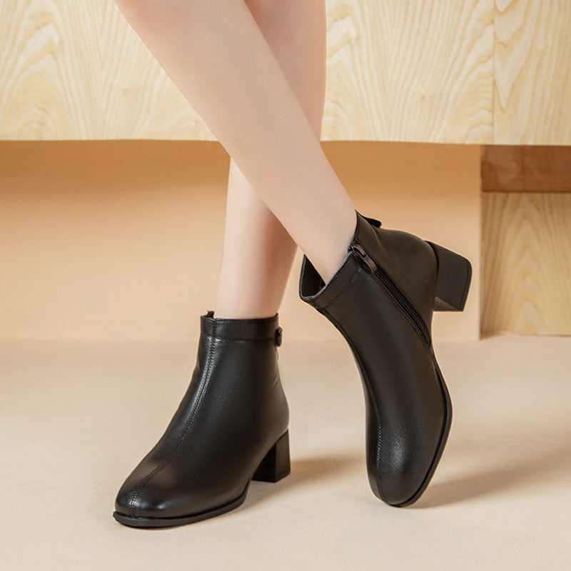 Elegantes botines de tacón grueso para mujer con forro de felpa