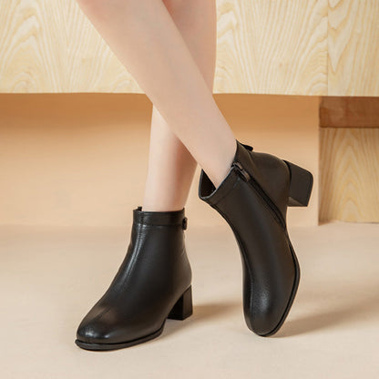 Elegantes botines de tacón grueso para mujer con forro de felpa