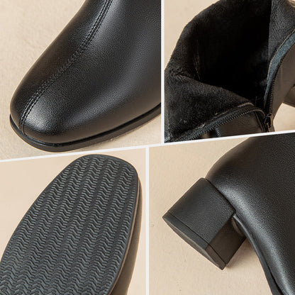 Elegantes botines de tacón grueso para mujer con forro de felpa
