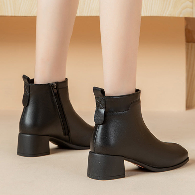 Elegantes botines de tacón grueso para mujer con forro de felpa