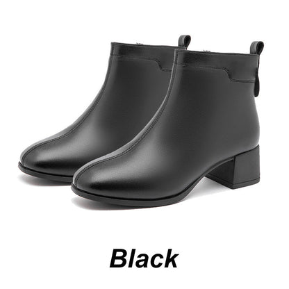 Elegantes botines de tacón grueso para mujer con forro de felpa