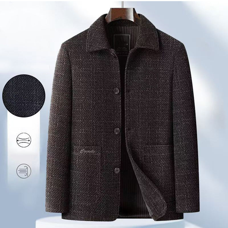 Chaqueta abotonada con solapa de chenilla gruesa informal para hombre