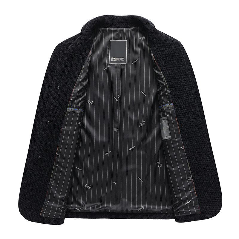 Chaqueta abotonada con solapa de chenilla gruesa informal para hombre