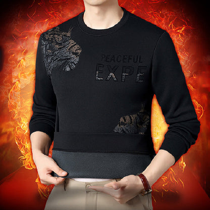 Sudadera con cuello redondo y forro cálido y grueso con estampado de moda para hombre