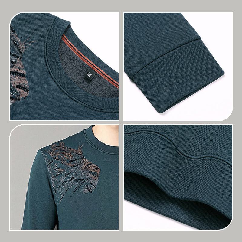 Sudadera con cuello redondo y forro cálido y grueso con estampado de moda para hombre